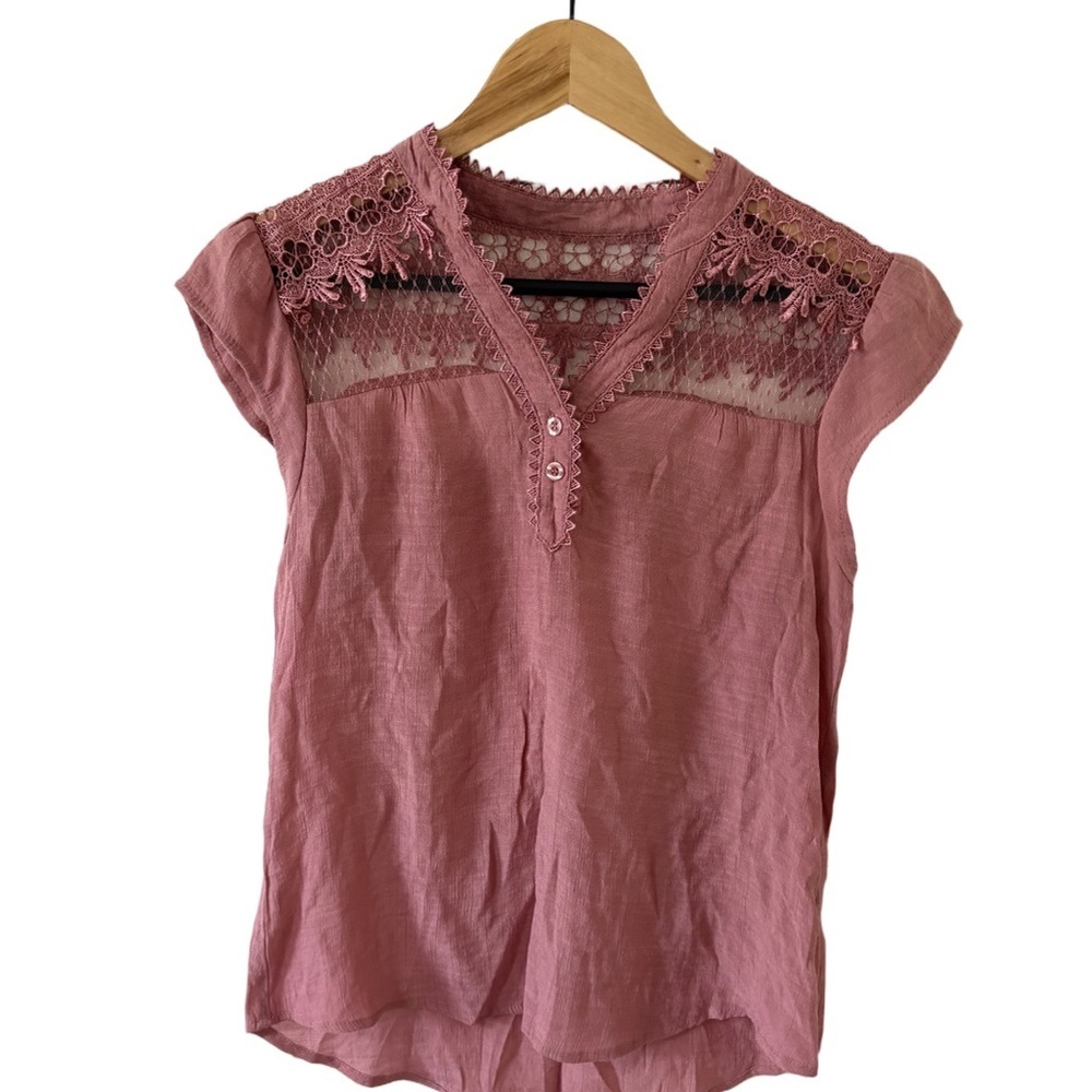 Sweet Wanderer Pink Lace Accent Blouse